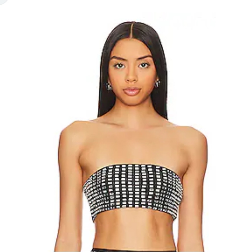 WeWoreWhat black crystal spandex bandeau top cropped strapless party - Picture 1 of 8